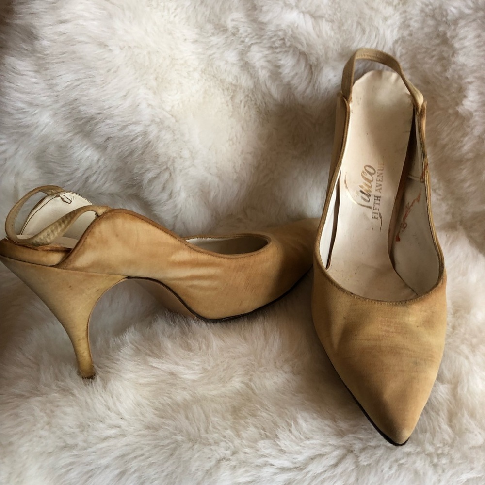 Vintage linen sling back heels